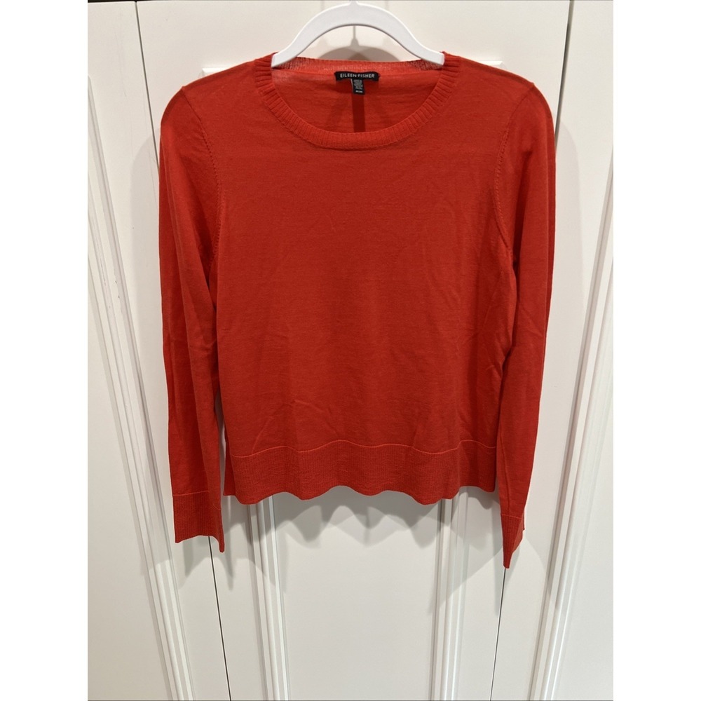 Eileen Fisher‎ Merino Wool Pullover Sweater Size Medium Orange Lightweight Boxy